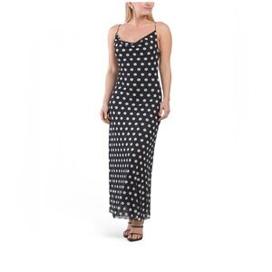 LAST CHANCE DRA Mesh Polka Dot Cowl Neck Maxi Dress